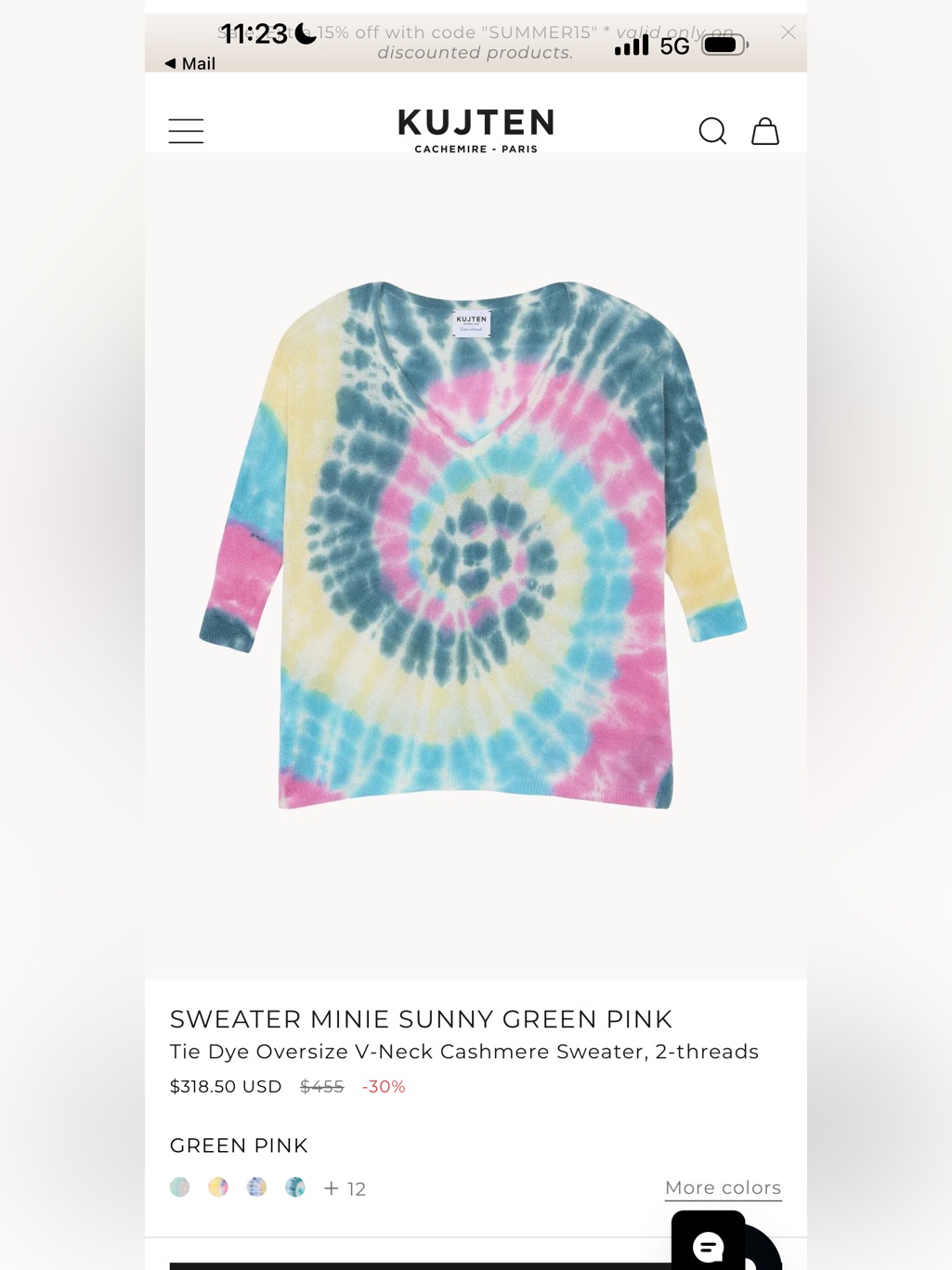 Kujten Paris- Tie-Dye Cashmere V-Neck Sweater - Green & Pink